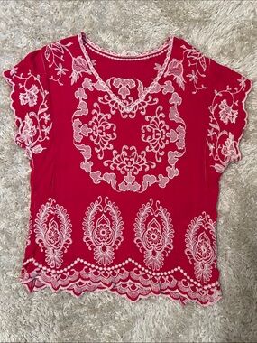 Solitaire Pink Top with White Embroidered Lace